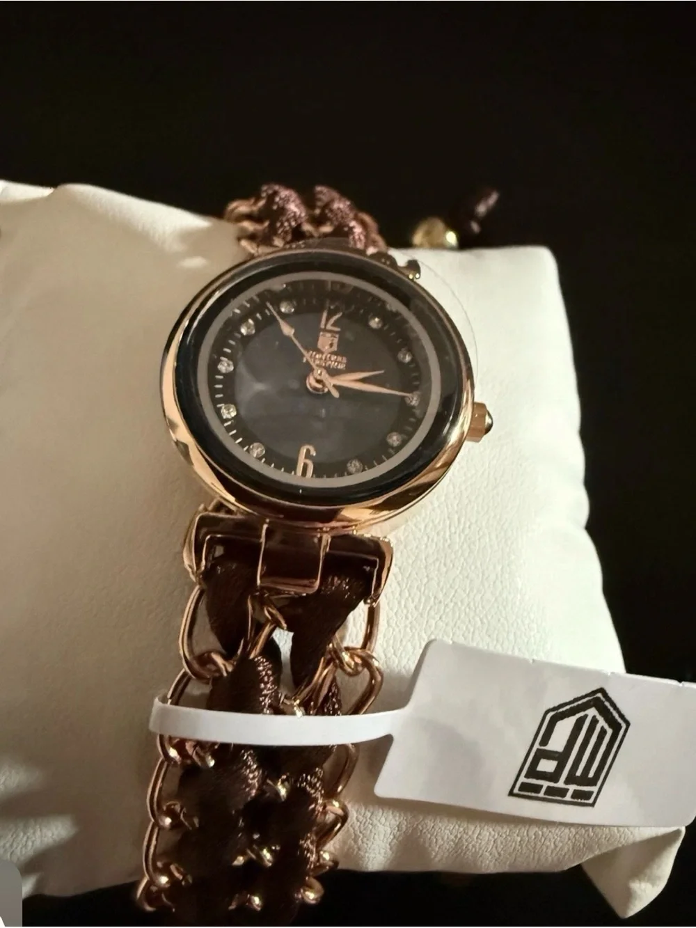 Montres Prestige Rose Gold Brown Braided Chain Watch